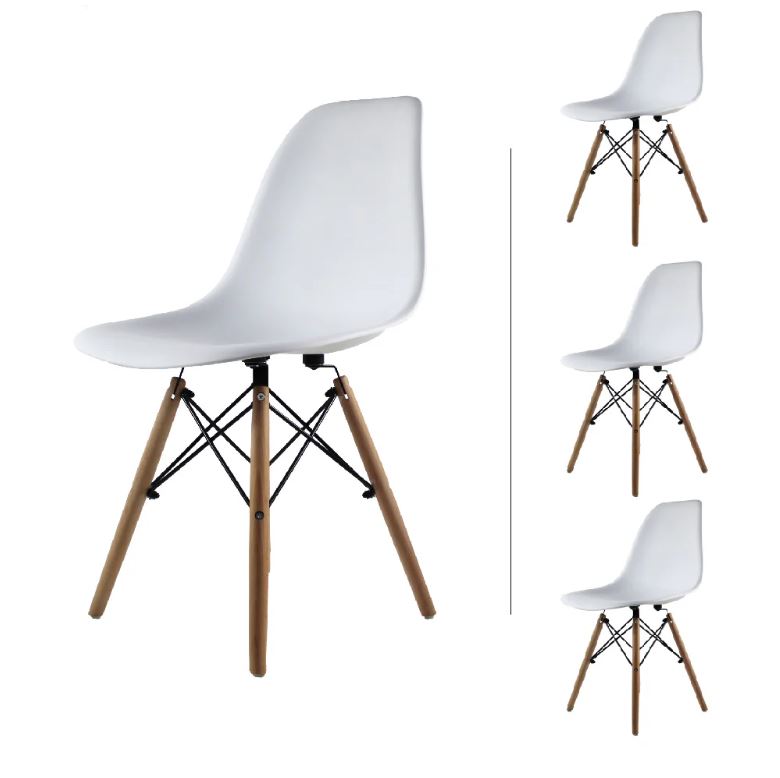 EAMES SET 4 SILLAS SB MADERA REPLICA OSLO BLANCO - JM26.