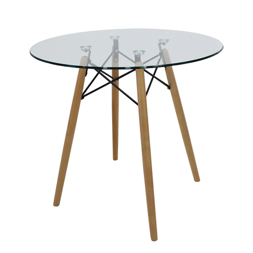 EAMES MESA DE COMEDOR CIRCULAR CRISTAL REPLICA OSLO 80 tono nogal - JM26